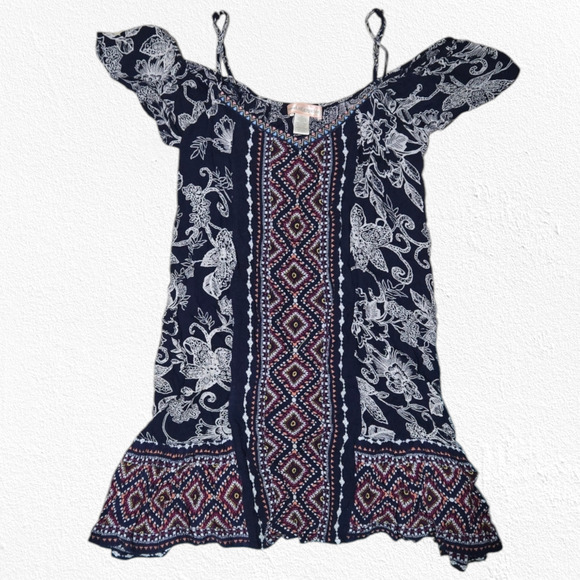 Band of Gypsies Dresses & Skirts - Band of Gypsies Navy Southwestern Off the Shoulder Boho Mini Dress Size Small
